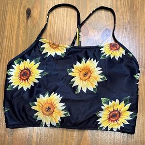NWOT Zaful Black and Yellow Sunflower Bikini Swim Top 6-Medium